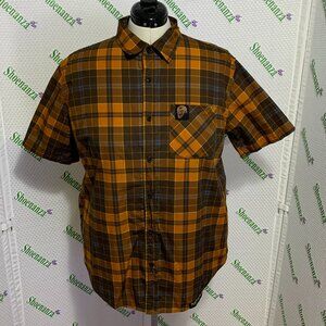 Middle Of Beyond Button Down Shirt Pumpkinhead Halloween MOB Plaid Orange Men XL